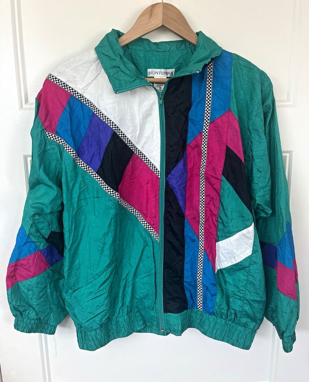 Vintage Sunterra 1993 Colorblock Windbreaker Jacket Size M Woman’s Checkered